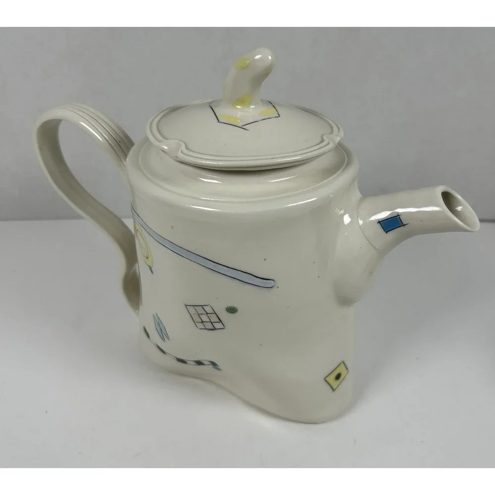 Parker Kuhn Whimsical Art Deco Tea Pot and Cup Set Artist Signed